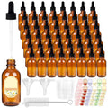STAERSIDE 48-Pack 1 oz Amber Glass Dropper Bottles, Leakproof & Durable for Essential Oils & Craft Use, Complete Kit with Funnel, Brush, Labels, Extra Droppers & Measuring Cup - color: 1oz-Amber-48pcs
