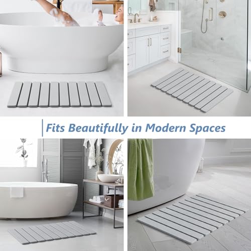 AWW Foldable Stone Bath Mat, Diatomaceous, 23.6"x15.5", Light Grey | Quick-dry surface, super absorbent, easy-clean finish, non-slip mat included, and compact storage for small bathrooms - color: Light Grey, size: 23.6" x 15.5"