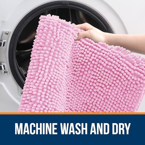 OLANLY Toilet Rugs U-Shaped 20x20, Extra Soft Absorbent Chenille Contour Bathroom Rugs for Toilet, Dry Quickly, Machine Washable, Non-Slip Bath Mat, Pink - color: Pink, size: 20" X 20" Contour Rug
