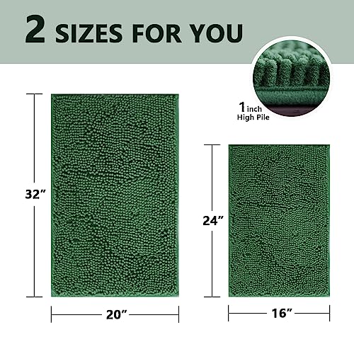 BOANKODU Bathroom Rugs Sets 2 Piece, Extra Soft Chenille Bath Mat Absorbent Bathroom Rug, Bathroom Mat with PVC Non-Slip Bottom, Machine Washable Bath Rugs (32x20 Inch + 24x16 Inch, Dark Green) - color: Dark Green, size: 16" x 24" + 20" x 32" (Rectangular