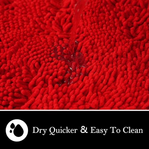 Bathroom Rugs Chenille Bath mat 2 Piece Set, Super Absorbent, Strong PVC Non Slip Backing, Bath mats for Bathroom, Plush Shaggy, Thick, Machine Washable, Bathtub, Toilet.(Red) - color: Red, size: 20''×20''U-Shape+20''×32''
