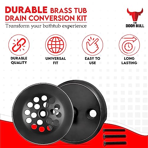 Trip Lever Bathtub Drain Kit with Strainer – 2-Hole Overflow Faceplate, Matching Screws – Tub Drain Trim Replacement Set for Bathroom Bathtubs - color: Matte Black