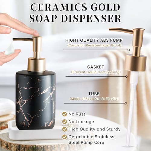 Gold Soap Dispenser, Dish Soap Dispenser for Kitchen Liquid Soap Pump Dispenser for Shower, Ceramics Refillable Hand Soap Lotion Dispenser, Shampoo Lotions Bottle for Bathroom, 10.5 OZ (Black). - color: Black