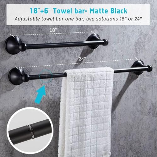 8 Piece Bathroom Accessory Set(Adjustable Towel Bar, Towel Ring, Toilet Paper Holder,Towel Hook), Wall Mounted Bathroom Hardware Accessories Set,Matte Black - color: Matte Black, size: 8 pieces