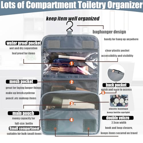 L&FY Hanging Travel Toiletry Bag Women's Cosmetic Organizer Makeup Pouch Men's Dopp Kits With Handle (Grey For Man) - color: Grey For Men, size: Compact Size