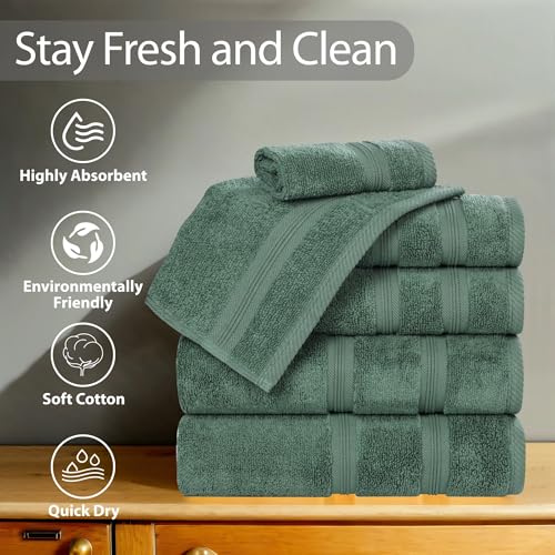 Superior Cotton Bath Towel Set, Daily Use, Bathroom, Guest Room, Bath, Shower, Pool, Body, Home Essentials, Soft Plush Absorbent Towels, Zero Twist, Smart Dry Collection, Set of 4, Forest Green - color: Forest Green, size: 4PC Bath Towel