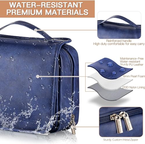 Elviros Hanging Toiletry Bag for Men PU Leather Shaving Dopp Kit (Blue) | 3-in-1 Waterproof Travel Organizer with Separate Compartments for Grooming Items, Toiletries, and Daily Essentials - color: Blue, size: 1 Pack