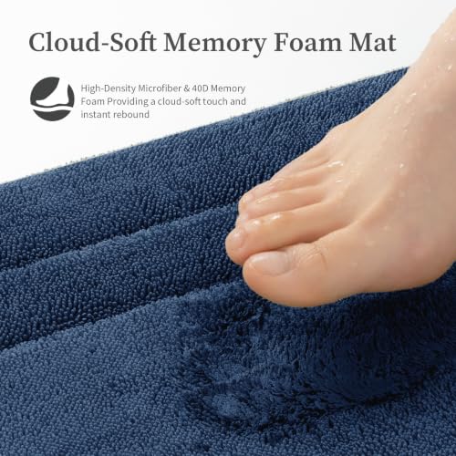 YIHOUSE Bathroom Rugs Sets 3 Piece, Towel-Like Soft Absorbent Thick High Density Memory Foam Bath Mat Set, Non-Slip Machine Washable Bath Rugs for Bathroom, Tub & Shower, Dark Blue - color: Dark Blue, size: 1'8" x 2'8" (3 pieces)