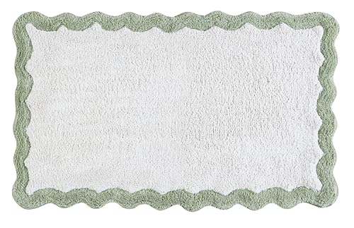 Cotton Scalloped Bathmat with Antiskid 20"x32" SAGE Green – 100% Cotton Scalloped Bath Mat, Anti Skid, Soft & Absorbent Bathroom Rug for Shower, Tub & Entryway - color: Sage Green, size: 1'8" x 2'8" (Rectangular)