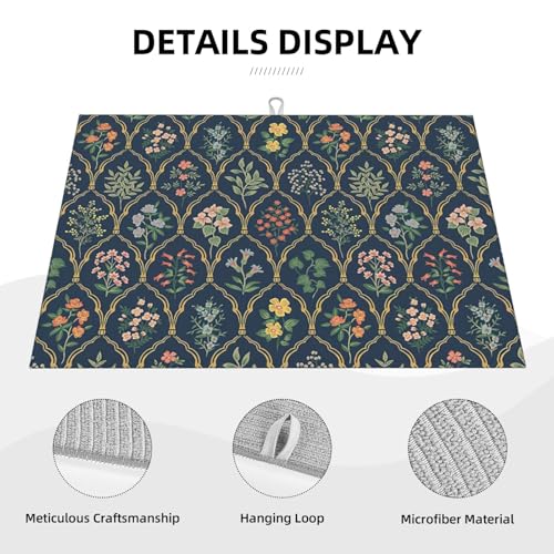 2Pcs Dish Drying Mats Faucet Mats Sets Large Size Coffee Mats Sink Faucet Mat Splash Guard for Kitchen Counter Bathroom Sink Coffee Bar Kitchen Decor (Vintage Flowers, 18"x24" 15" x 5.5"Set) - color: Vintage Flowers