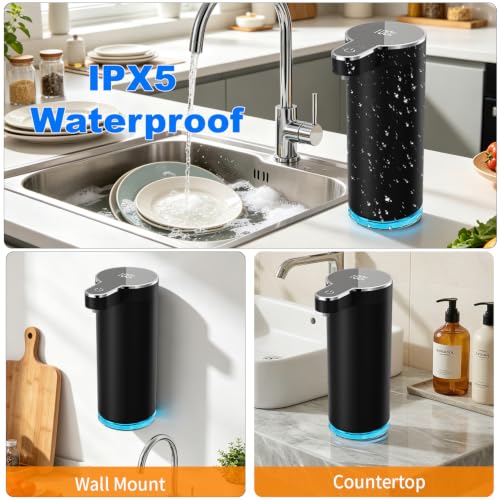 Automatic Liquid Soap Dispenser, 304 Stainless Steel Bottle Body &12 oz/350ml Rechargeable, 4 Adjustable Liquid Levels, IPX5 Waterproof for Bathroom,Kitchen,Hotel(Stainless Steel for Liquid Soap) - color: St-01 Liquid Black