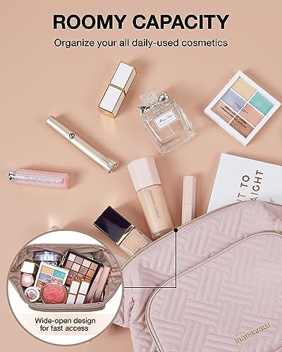 BAGSMART Travel Makeup Bag, Cosmetic Bag Small Make Up Organizer Case,Wide-open Pouch for Women Purse for Toiletries Accessories Brushes Pink - color: A-1 Layer- Pink, size: Small