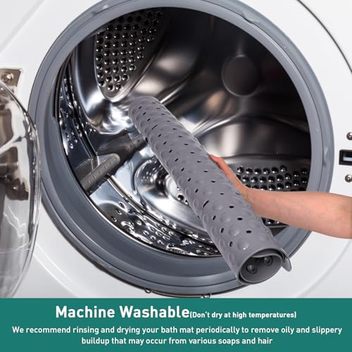 Large Square Shower Mat 27 x 27 Inch Gray, Non Slip Shower Bathtub Mats for Inside Shower with Big Suction Cups Drain Holes, Anti Slip Bathroom Floor Shower Stall Mats, Easy Clean, BPA-Free - color: Grey