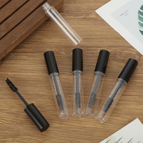 100 Pack Empty Mascara Tube and Wand, 10ml Eyelash Cream Container Bottle with Brush, Clear Refillable Mascara Tubes for Castor Oil & DIY Cosmetics, 100PCS Black