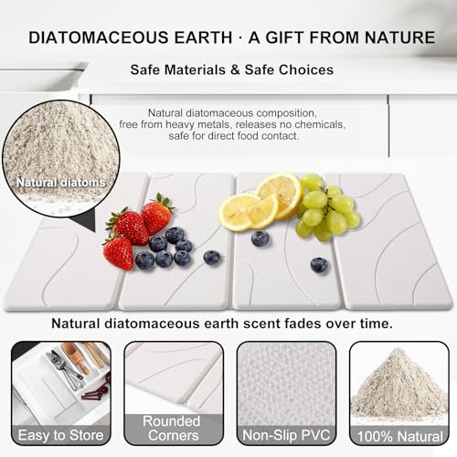 3 PCS Large Stone Dish Drying Mat for Kitchen Counter, Quick Dry Stone Dishes Mats, Sink Faucet Mat, Minimalist Water Absorbing Diatomaceous Earth Drying Pad for Countertop Tableware, Bottles - color: White Carving Lines