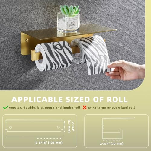 Angle Simple Toilet Paper Holder with Shelf Brushed Dark Gold, SUS304 Stainless Steel Double Toilet Tissue Holder for Wall - color: Brushed Dark Gold, size: Double Rod