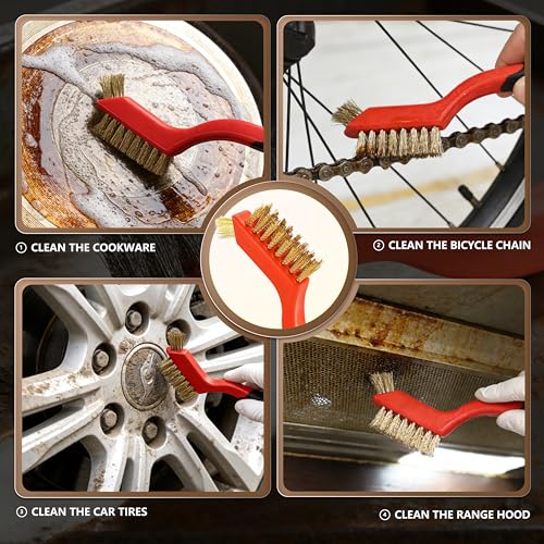 6 Pieces Brass Brush Set, Brass bristles | for Cleaning Welding Slag and Rust,Scratch Brush with Mini Head & Hanging Hole for everyday cleaning - color: Brass
