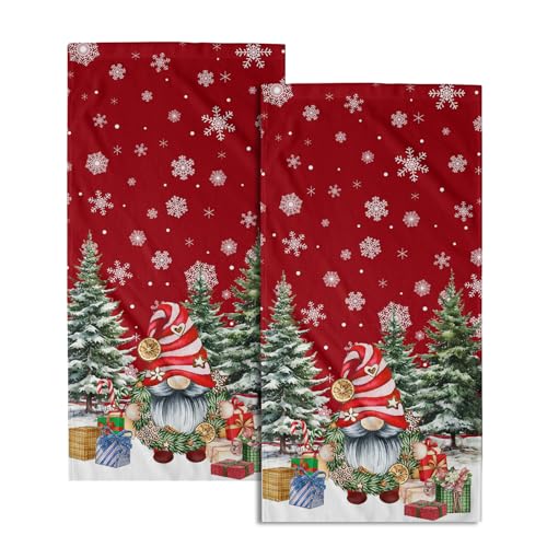 Red Christmas Cute Gnomes Hand Bath Towel Set of 2 Winter Snowflake Towel 14"x28" Winter Gnomes Hand Towels for Bathroom Soft Highly Absorbent Xmas Fingertip Towel for Home Farmhouse Hotel SPA Gym - color: Christmas Cute Gnomes