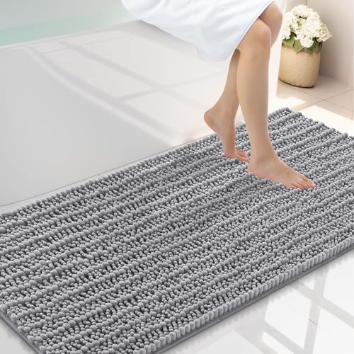 Smiry Bathroom Rugs Mat 47x24, Extra Soft Absorbent Chenille Bath Rugs, Non Slip Rubber Backing Machine Washable Quick Dry Bath Mats for Bathroom Floor, Tub, Shower, Home Decor Accessories, Grey - color: Grey, size: 47'' X 24''