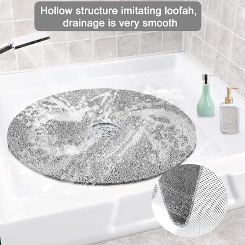 Shower Mat Non Slip, Round Shower Mat for Inside Shower, Non Slip Bathtub Mat, Fast Drying Bath Tub Mats, Loofah Mat for Shower Bathroom, Quick Drying, Resistant (Grey, 32 x 32 Inch) | 32inch Shower Mat for Inside Shower Non Slip Bathtub Mat, Loofah Mat f