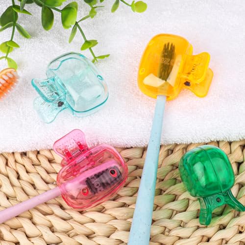 Hxezoc 4 Pack Toothbrush Covers Toothbrush Holders Toothbrush Protector Cap Brush Pod Case Portable Plastic Clip for Household Travel, Bathroom, School, Camping, Business (Green, Teal, Orange, Pink) - color: Green, Teal, Orange, Pink