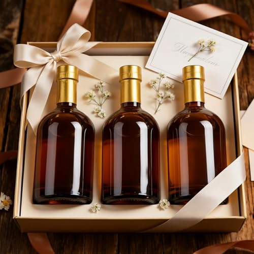 TBWIND 12 Pack 12oz/375ml Amber Glass Bottles with T-Top Corks | Airtight glass bottles for limoncello, maple syrup, vanilla extract, oils & homemade drinks. Includes funnels & labels - color: 12oz/ 375ml, size: Amber