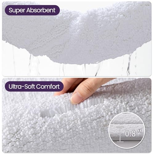 DEXI Bathroom Rug Set 2 Piece 32x20, Non Slip Washable Bath Mat for Shower Floor, Absorbent Soft Bathmat with Rubber Backing, Quick Dry Microfiber Carpet, White