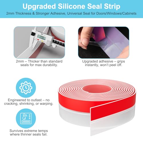 Elvone Weather Stripping Door Seal for Door Frames, 36'x3 x0.08, Clear | Self-adhesive flexible silicone seal tape for door frame gaps and window gaps. block drafts, dust, and noise - color: Clear, size: 36ft (3" W x 5/64 "T)