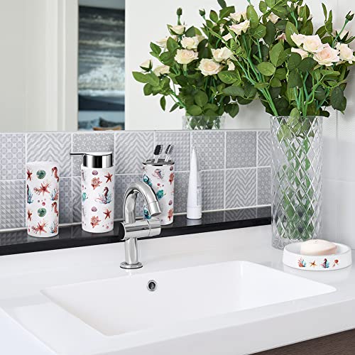 OTOSTAR 6 Piece Bathroom Accessories Set Plastic Bathroom Set Includes Toothbrush Holder Soap Dispenser Tumbler Soap Dish Toilet Brush Holder Trash Can Bath Accessories for Decor Countertop (Seahorse) - style: C-Seahorse