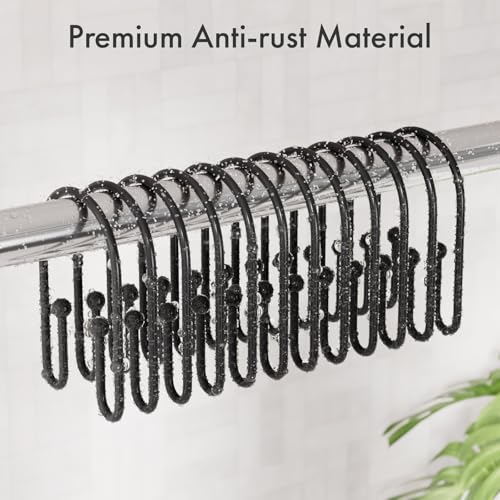 AmazerBath Shower Curtain Hooks, Simple Black Shower Curtain Hooks Rust Proof, Metal Shower Curtain Rings, Double Side Shower Hooks for Shower Curtain, Double Shower Hooks Rings Liner Bathroom, 12Pcs - color: Black, style: Minimalist
