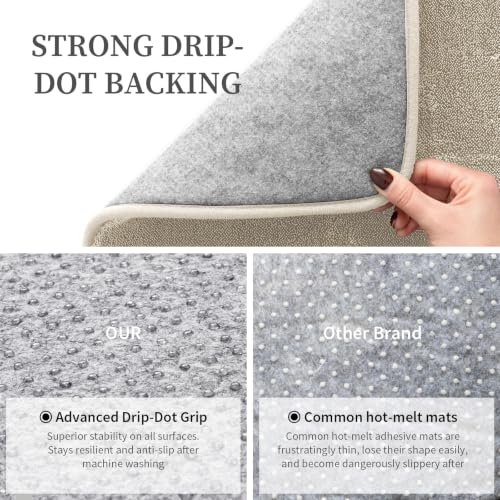 YIHOUSE Memory Foam Bathroom Rugs Sets 2 Piece - Extra Thick Soft Towel-Like Absorbent Bath Mat Set, Non Slip Machine Washable Bath Rugs Carpet for Bath, Tub & Shower (32"x20"+24"x17", Beige) - color: Beige, size: 1'5" x 2' (17"x24"+20"x32")
