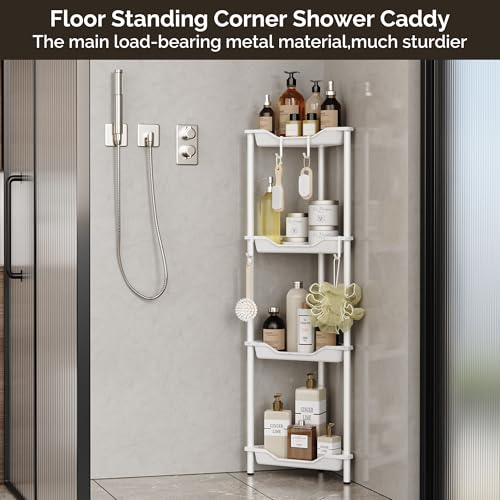 Orimade Rustproof 4 Tier Floor Standing Corner Shower Caddy Organizer, Plastic Metal Splicing Floor Corner Shelf Rack Storage Stands for Bathroom, Marble - color: Marble, size: 4 Tier