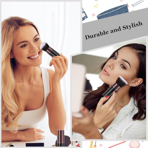 Retractable Makeup Brushes, 2 Pack Travel Kabuki Blush Makeup Brush | Face Powder Foundation Brushes for Blending Liquid, Blush, Bronzer, Buffing, Flawless Cosmetics, with Aluminum Handle, Cover - color: Brown&Black