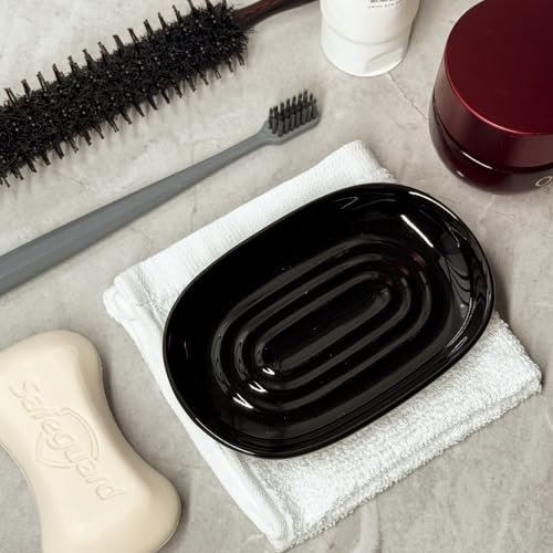 Ceramic Marble Pattern Soap Dish, Textured Raised Soap Saver Tray for Shower Bathroom Kitchen Sink Vanity, Easy to Clean Multi-Use Holder for Bar Soap Jewelry Rings Keys, Black (1 Pack) - color: Black