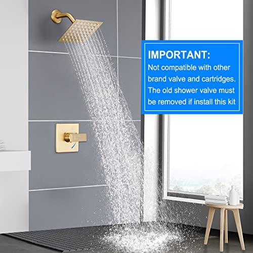 Esnbia Shower Kit, Shower Faucet Set（Valve Included) with 6-Inch Rain Shower Head, Single-Handle Shower Trim Kit, Brushed Gold - color: Brushed Gold, style: without tub spout