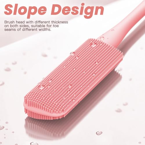 Pack of 3 Silicone Toe Cleaning Brush,Soft Brush Foot Scrubber Long Handle Bathroom Shower Bath Brush Wet and Dry Use for Seniors,Elderly, Men and Women (Pink) - color: Pink