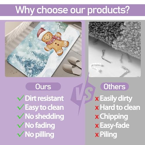Cookie Winter Bath Mat, Water Absorbent Quick Dry Thin Bathroom Floor Mat, Rug for Bathroom Kitchen 17"x30" - color: Cookie Winter
