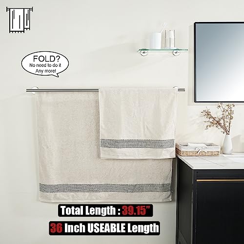 JQK Double Bath Towel Bar, 39 Inch 304 Stainless Steel Thicken 1mm Towel Rack for Bathroom, Bath Towel Holder Brushed Wall Mount, Useable Length 36 Inch, TB100L36-BN - color: Brushed, size: 39 Inch