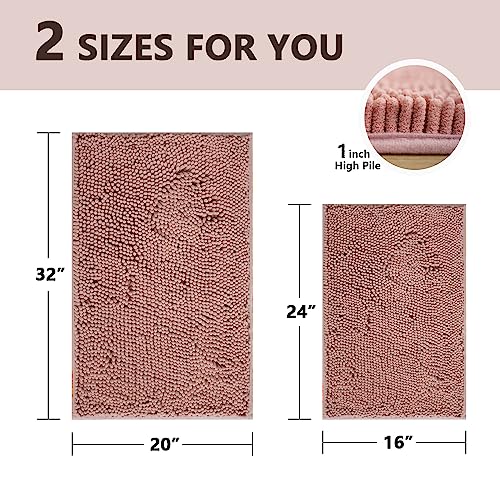 BOANKODU Bathroom Rugs Sets 2 Piece, Extra Soft Chenille Bath Mat Absorbent Bathroom Rug, Bathroom Mat with Sturdy PVC Non-Slip Bottom, Machine Washable Bath Rugs (32x20 Inch + 24x16 Inch, Deep Pink) - color: Deep Pink, size: 16" x 24" + 20" x 32" (Rectan