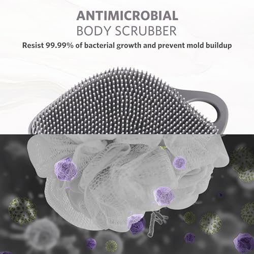 Sndyi Silicone Body Scrubber, Gentle Exfoliating Body Scrubber for Sensitive Skin, Leaf Shaped Shower Scrubber for Body with Lathering Bristles, Silicone Loofah Body Brush for Showering, Gray - color: Gray