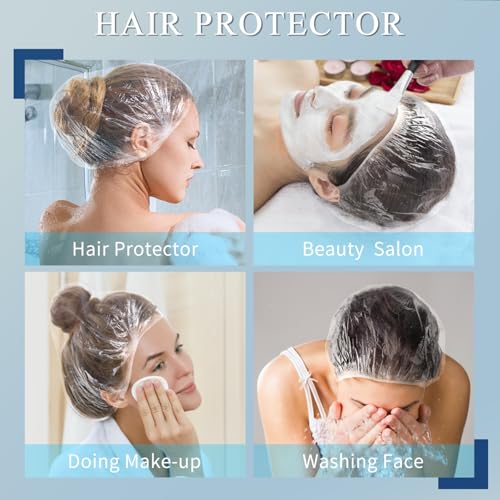 MORGLES 100 Pcs Disposable Shower Caps for Women, 18.1" Waterproof Plastic Shower Caps for Bathing, Hair Treatment, Conditioning in Home Hotel Travel - size: 100 pcs/18.1 Inch