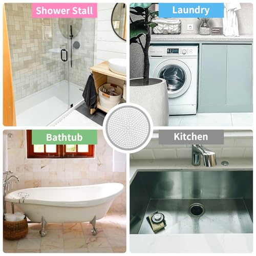 Ohtomber Shower Drain Hair Catcher - 4.72" 4PCS Stainless Steel Shower Stall Sink Drain Cover Strainer,Bathtub Hair Filter Trap Stopper, Bathroom Floor Screen Protector with Silicone Rim