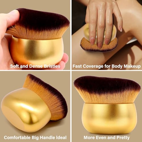 Extra Large Body Makeup Brush For Self Tanner, Leg Makeup &Bronzer Blend,75 mm Wide-headed Kabuki Brush Provides More Even& Pretty Application, Sunscreen Face&Back Makeup Brush, Wet&Dry Use- Gold - color: Gold