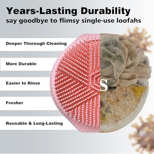 Silicone Body Scrubber for Men Women, Dual-Sided Bath Brushes Gentle Exfoliating Body Scrubber Scalp Massager for Deep Cleansing, Soft Silicone Loofah Body Washing Brushes (Pink) - color: Pink