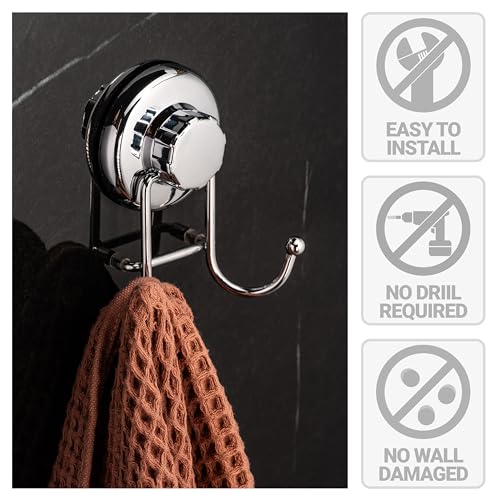 HASKO accessories - Powerful Vacuum Suction Cup Hooks - Organizer for Towel, Bathrobe and Loofah - Strong Stainless Steel Towel Hooks for Bathroom & Kitchen, Towel Hanger Storage (2 Pack) - color: Chrome