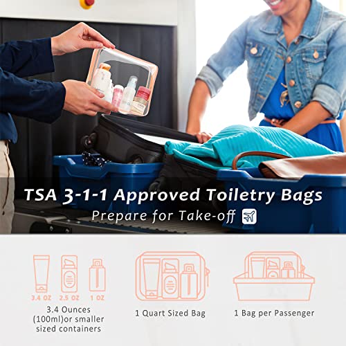 3pcs Clear Cosmetic Bags, TSA Approved Toiletry Bag Set Crystal Clear Travel Beach Essentials Bag Organization PVC, Clear Makeup Bags Luggage Pouch Carry on Airport Airline Compliant Bag Women Men - color: 3pcs Light Pink-1 large, 1 medium, 1 small