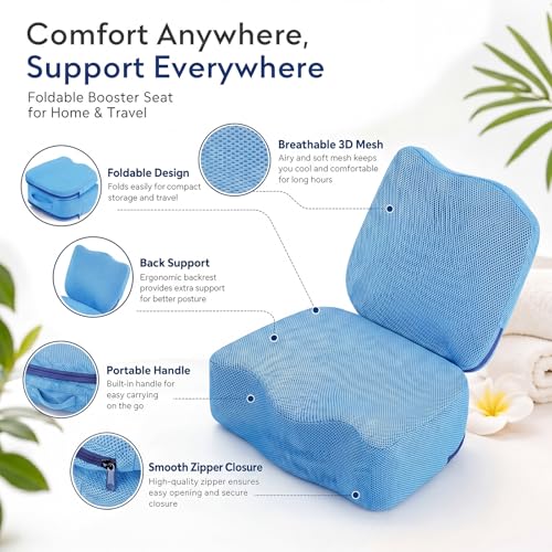 Yerliker 1 Pcs Foldable Hot Tub Booster Seat for Adults, Adjustable 2 Heights up to 6.3", Weighted Booster Seat 3D Air Mesh Hot Tub Accessories Quick Dry Micro Dot Non Slip for Spa Bathtub Pool - color: Blue