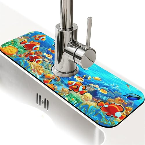 Faucet Fast Absorbent Pad - Beautiful Underwater World Drying Pad, Suitable For Kitchen, Bathroom, Island And Other Scenes - color: Beautiful underwater world