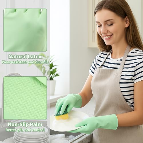 Dishwashing Gloves, 9 Pairs Reusable Medium Kitchen Gloves, Wear-Resistant Natural Latex with Non-Slip Palm, Flocked Liners for Better Grip, Soft Comfort for Garden, Toilets