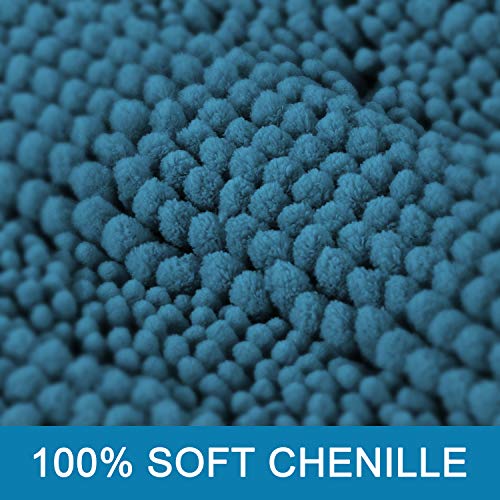H.VERSAILTEX Bath Rugs for Bathroom Non Slip Bath Mats Extra Thick Chenille Striped Rug 20" x 32" Absorbent Non Skid Fluffy Soft Shaggy Washable Plush Mat for Indoor, Bath Room, Tub - Turquoise Blue - color: Turquoise Blue, size: 20" x 32"